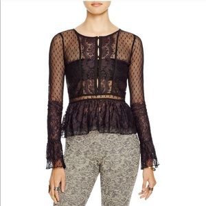 Free People Black Lace Penelope Blouse Small